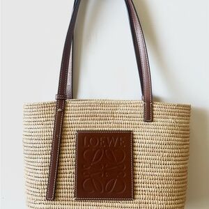 Loewe Raffia Square Tan and Brown Woven Tote Bag